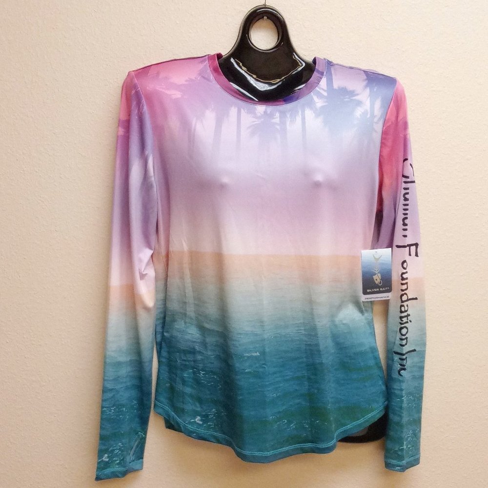 Silver Bait Long Sleeve Swim Shirt, Pink/Teal Ocean Women's Size Large.